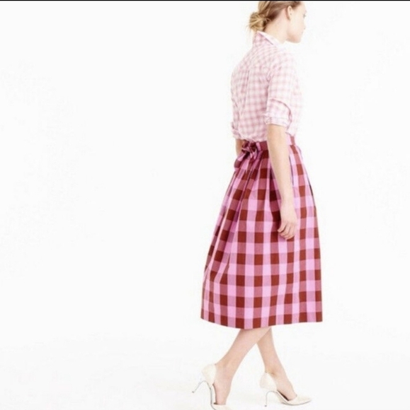 J. Crew Gingham Midi Skirt Pink Tie Back Size - Picture 2 of 10